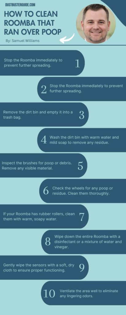 how to clean roomba that ran over poop infographic