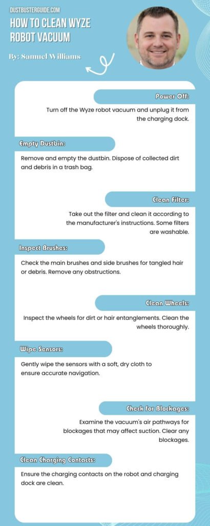 how to clean wyze robot vacuum infographic