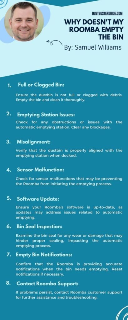 why doesn't my roomba empty the bin infographic