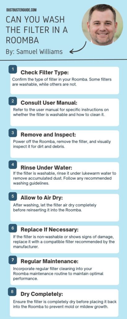 can you wash the filter in a roomba infographic