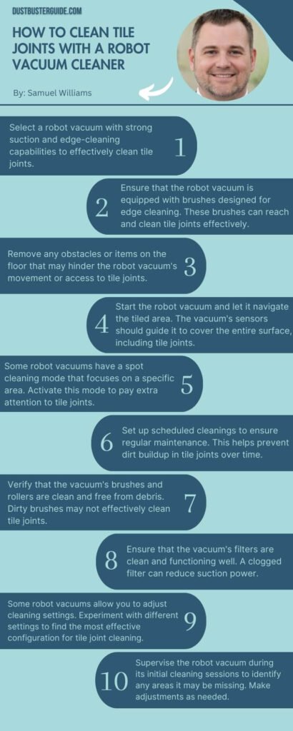 how to clean tile joints with a robot vacuum cleaner infographic