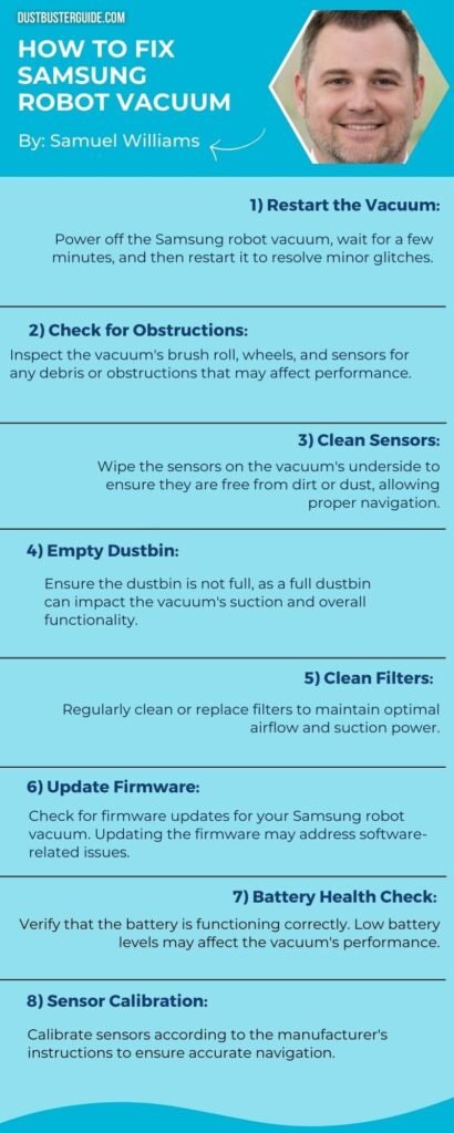 how to fix samsung robot vacuum infographic