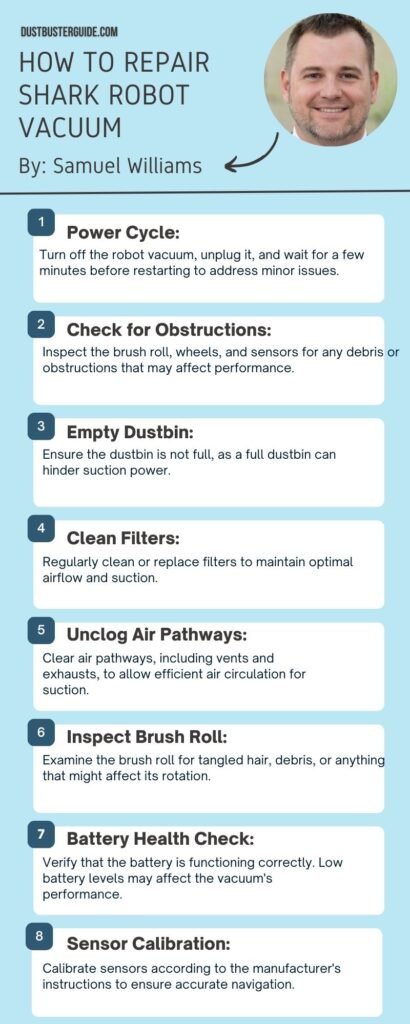 how to repair shark robot vacuum infographic