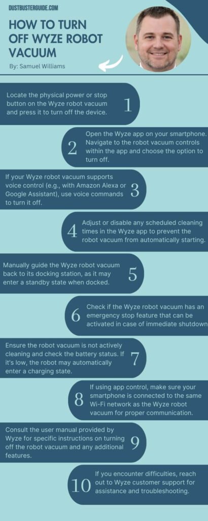 how to turn off wyze robot vacuum infographic