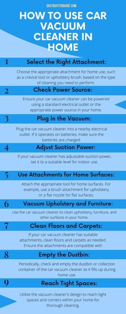 how to use car vacuum cleaner in home infographic