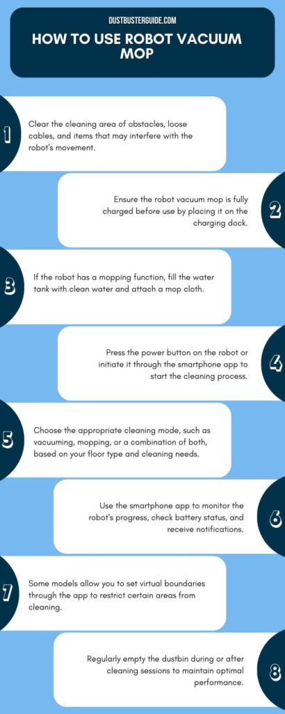 how to use robot vacuum mop infographic