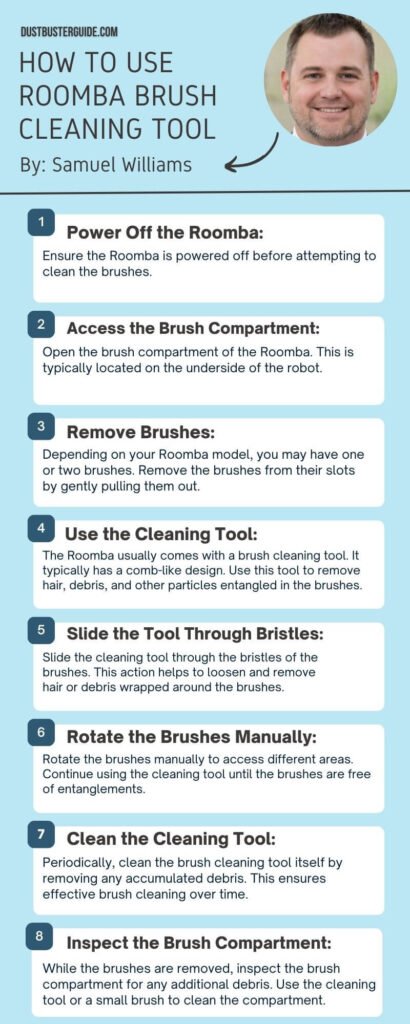 how to use roomba brush cleaning tool infographic