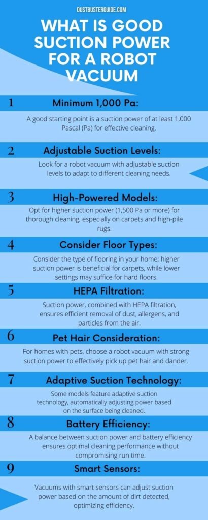 what is good suction power for a robot vacuum infographic