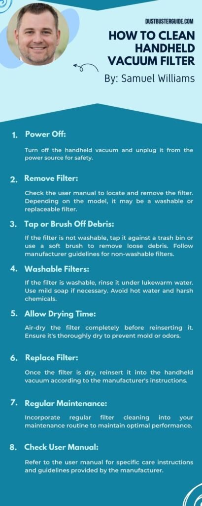 how to clean handheld vacuum filter infographic