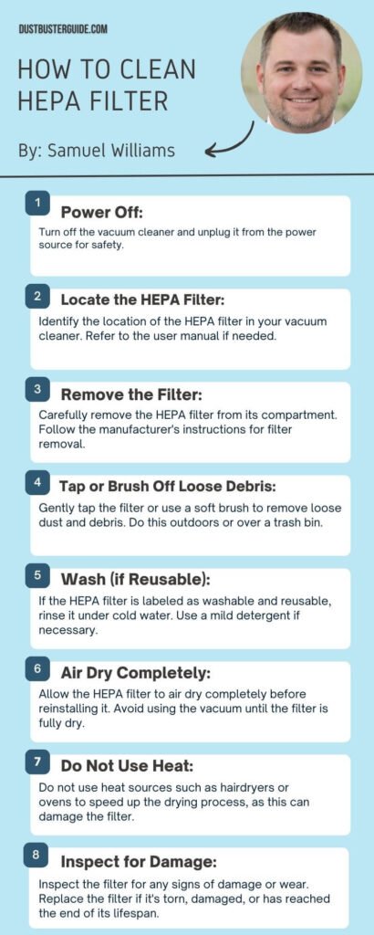 how to clean hepa filter infographic