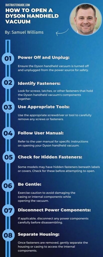 how to open a dyson handheld vacuum infographic